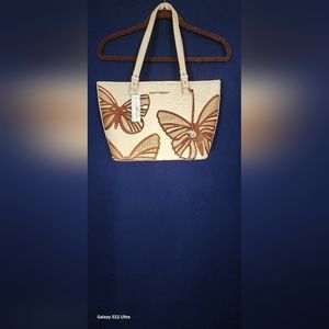 Brahmin Cream Butterfly Tote (with small flaw, see pictures)